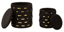 Puff con Contenitore Shanty Nero Set 2 Pz Ø37x42 cm - Ø28x35 cm in Ferro e MDF e Spugna e Poliestere Nero e Oro      