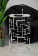 Porta Telefono Ice Ø40x70 cm in Ferro MDF e Specchio Argento