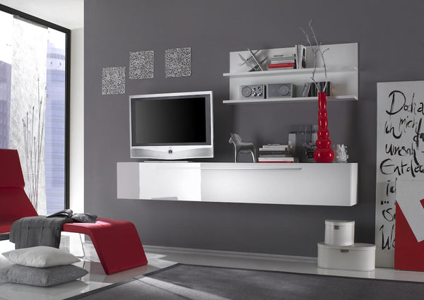 Parete Attrezzata Mobili Salotto Mobile TV e Doppia Mensola 210x36x200cm TFT  Primo Bianco Lucido prezzo