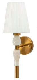 Lampada da Muro Budapest 16x20x46 cm in Ferro e Tessuto Oro e Bianco      