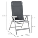Sedia da Pesca Pieghevole con Schienale Regolabile 75x61,5x76-115 cm in Alluminio e Poliestere Grigio   