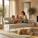 Divano 3 Posti Moderno 174x75x76 cm Rivestito in Ciniglia Struttura in Acciaio Beige      