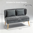 Divano 2 Posti 117x65x78,5 cm con Seduta Ampia Imbottitura Spessa 2 Cuscini Gambe in Legno Caucciù e Ciniglia Grigio      