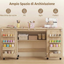 Tavolo Cucito Pieghevole 160x40x81,5 cm con Ruote 4 Contenitori 20 Perni e Ripiano in Truciolato Quercia      