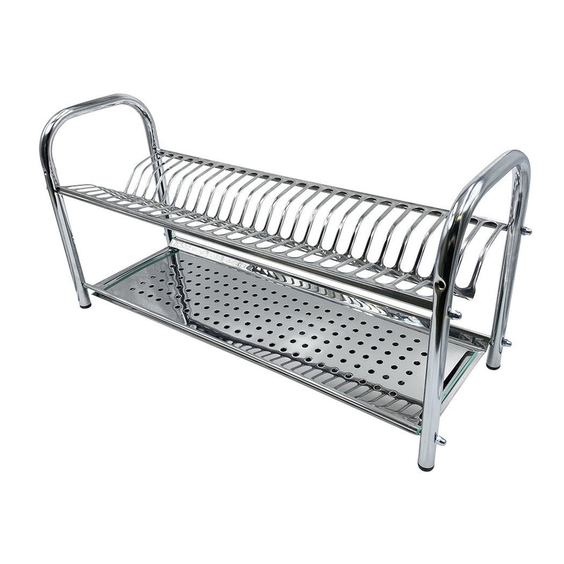 Scolapiatti Fisso da Appoggio in Acciaio Inox 80 cm con Vaschetta Raccogli Gocce