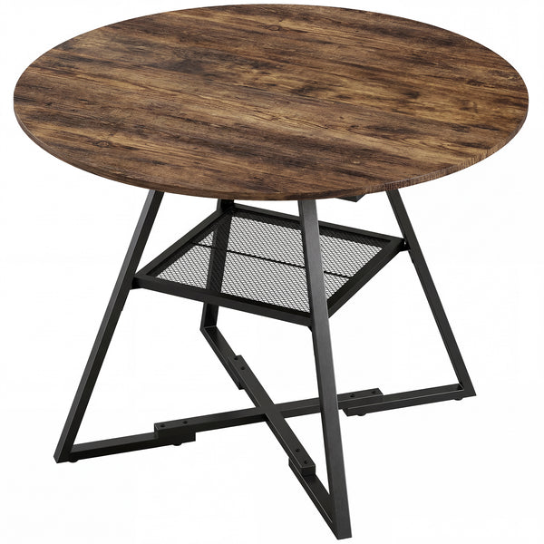 prezzo Tavolo da Pranzo 4 Posti Ø100x76 cm Stile Industriale con Ripiano in Metallo Marrone Rustico