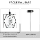 Lampadario Stile Geometrico 16x16x120 cm E27 in Metallo Nero
