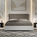 Letto Matrimoniale con Rete e Contenitore Alzata Comoda Struttura Bianco Frassico e Testata in Similpelle Kaia Cappuccino Varie Misure