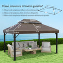 Copertura per Gazebo da Giardino 3x4 m a 2 Livelli in Tessuto Oxford 600D con Fori di Drenaggio Caffè      