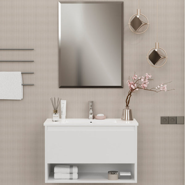 prezzo Mobile Bagno Sospeso 80 cm Lavabo e Specchio Milano Bianco Lucido