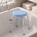 Sgabello da Doccia Girevole Antiscivolo 38,5x37,5x38-52 cm a 5 Altezze Regolabili Portata 136 kg in Lega di Alluminio Celeste      