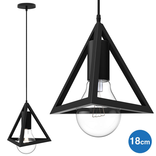 acquista Lampadario Lampada Sospensione Piramide 18cm Design Moderno Paralume Nero