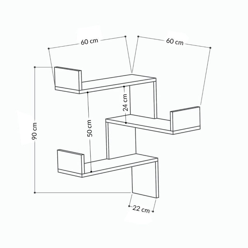 Libreria Angolare 90x22x60 cm in MDF Luksa Rovere
