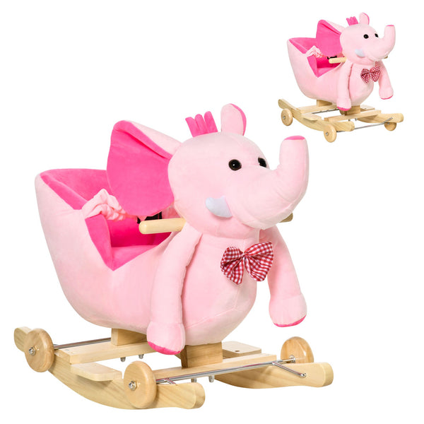 Cavallo a Dondolo per Bambini in Legno e Peluche Elefante Rosa online