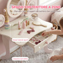 Toeletta per Bambini 3+ Anni 55x37x87,6 cm con Sgabello Cassetto 3 Specchi e 5 Accessori in MDF e Legno di Pino Rosa      