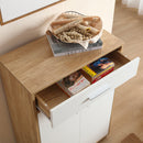 Scarpiera Mobile Salvaspazio 2 Ante 1 Cassetto 63x33x95h cm in Melaminico Venato a Rilievo Rovere e Bianco