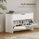 Panca Scarpiera 80x30x55 cm per 8 Paia di Scarpe con Cassetto Ribaltabile e Contenitore Bianco      