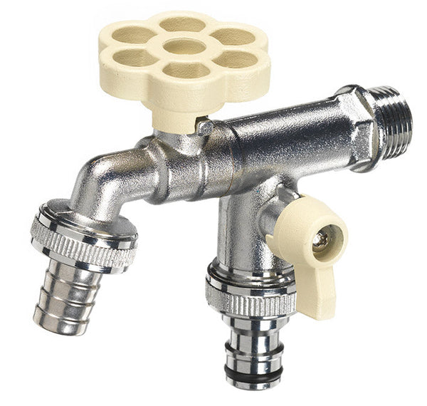 sconto Rubinetto a Sfera Doppio per Fontana da Giardino con Fiore e Leva Colorate Belfer RUB/030 Avorio