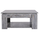 Tavolino Basso Moderno 2 Livelli in Legno Effetto Cemento 80x80x36 cm 