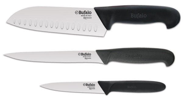 Set Coltelli 3 Pezzi per Tritare Sfilettare e Spelucchino Bufalo Kit Chef Manico Nero prezzo