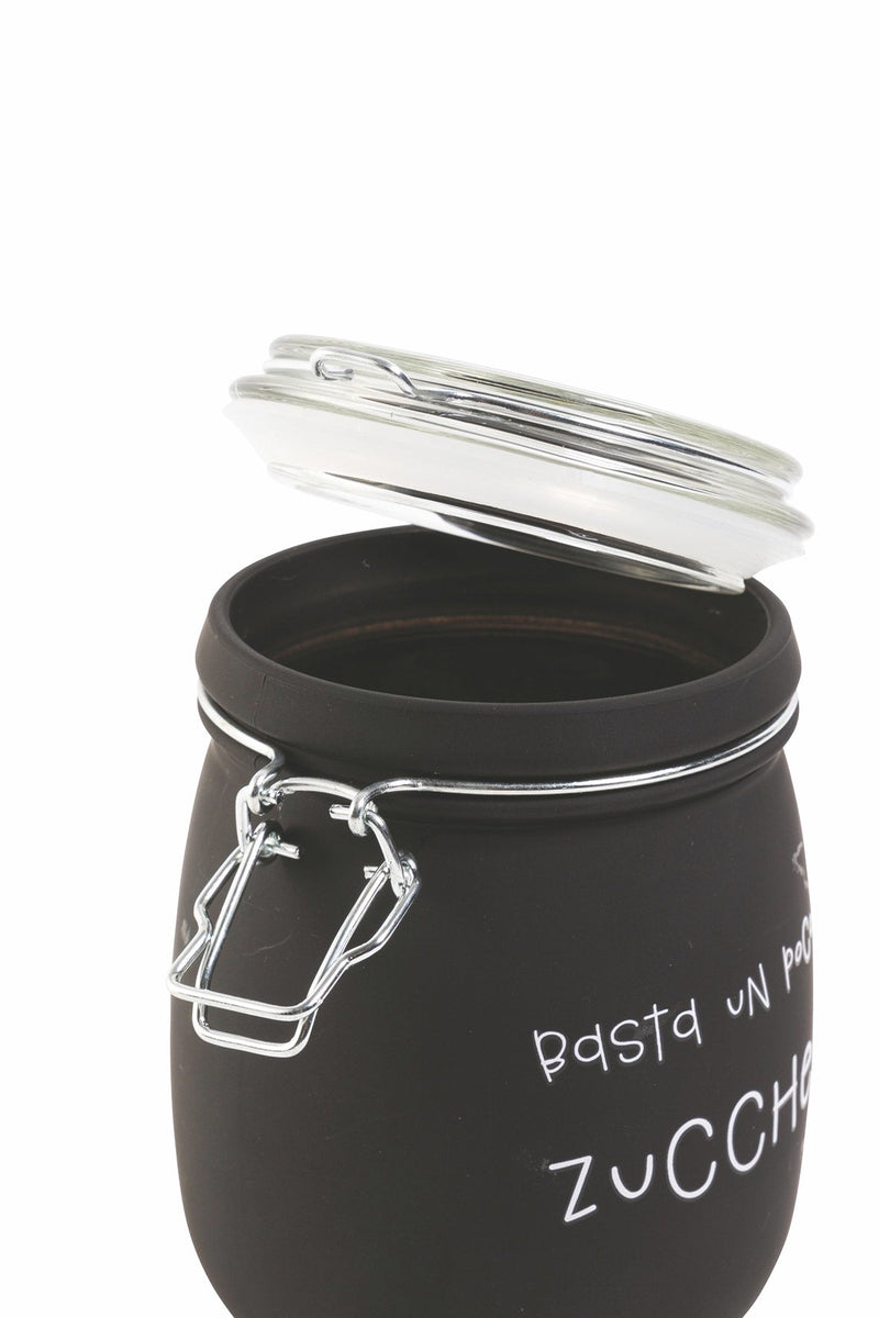 Barattolo Zucchero con Scritta Ø10,8x17,3 cm in Vetro con Chiusura in Metallo VdE Tivoli 1996