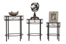 Tavolinetti Essential Tris Ø46x58-40x50-34x44 cm in Ferro e MDF Nero e Marrone