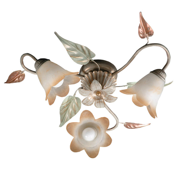 sconto Plafoniera 3xE14 Montatura Anticata Vetro Bianco Sfumato Ambra E-Energy Giulia