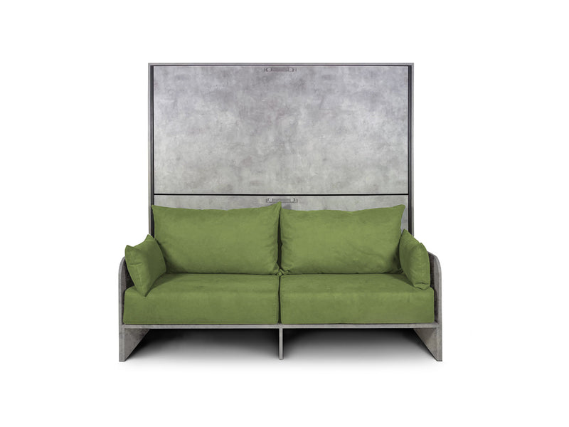Letto Doppio A Scomparsa Kando Con Divano Con Materassi Cemento e Verde      