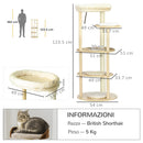 Tiragraffi per Gatti a Torre Ø54x123,5 cm con Letto e Posatoi in Truciolato e Legno di Pino Rovere