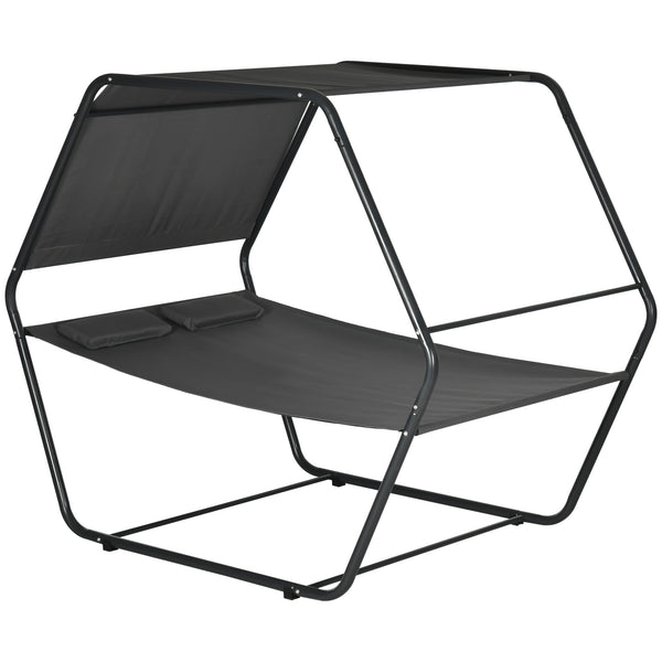 sconto Lettino Prendisole 2 Posti da Giardino 210x140x177 cm con Tetto Parasole in Acciaio Grigio