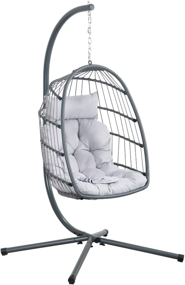 sconto Poltrona Sospesa Amaca a Uovo 105x95x195 cm Gaia in Rattan e Corda Grigio