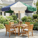 Ombrellone da Giardino Tettuccio a Blocchi di Colore con 8 Stecche UV 30+ con Telaio Effetto Legno Blu Verde e Crema      