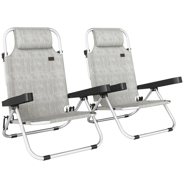 online Set 2 Sedie a Sdraio Pieghevoli 62x61x80 cm Reclinabili su 4 Posizioni con Poggiatesta in Alluminio Grigio