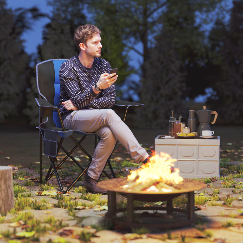 Sedia da Campeggio Pieghevole con Tasca e Portabicchieri Blu    