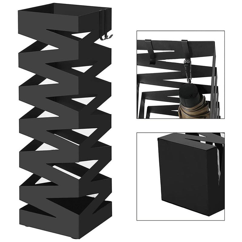 Portaombrelli 49x15,5 cm in Metallo Nero Quadrato con Ganci