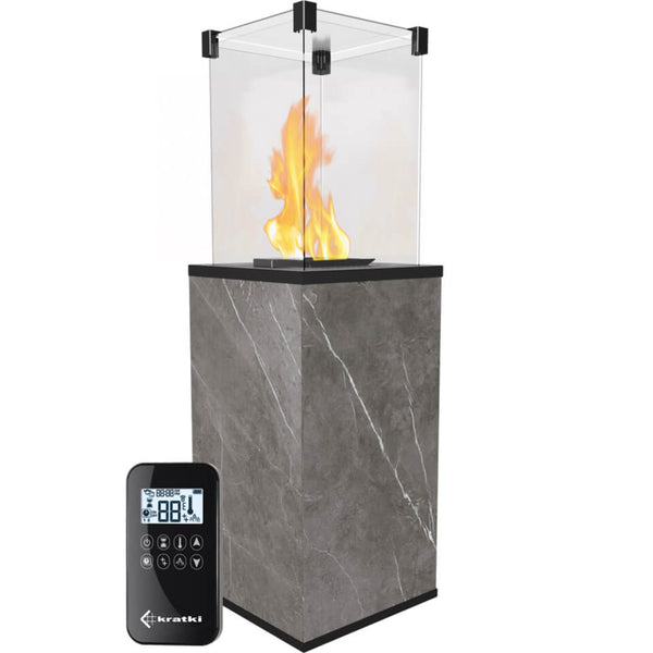 Stufa a Gas da Esterno cm 155,3x48,2x48,2 Flig Gastonia Pietra Naturale Grigia con Telecomando e Vetri online