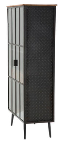 Mobile Iron School Porta Bottiglie 81x42x162,5 cm in Ferro e Legno di Abete Nero e Marrone