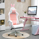Sedia Gaming Ergonomica 65x63x136-142A cm con Orecchie in Finta Pelle Rosa  