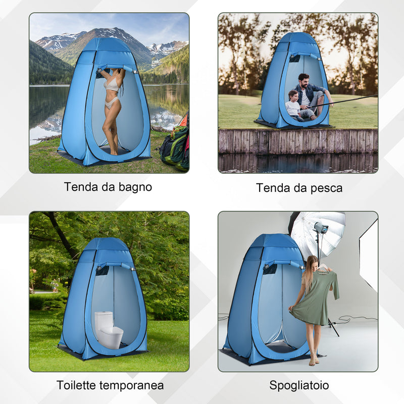 Tenda da Doccia Pop Up Impermeabile 126x124x189 cm con Porta a Cerniera Blu   