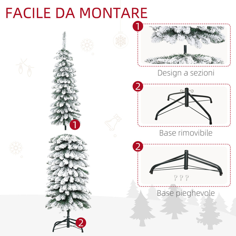 Albero di Natale Innevato Slim 180 cm con 395 Rami in Metallo e Plastica Verde      
