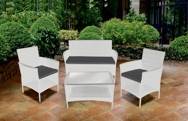 online Set Stalotto da Giardino in Polyrattan Divano 2 Poltrone e Tavolino Soriani Bianco