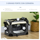 Trasportino per Cani e Gatti Pieghevole 50,5x33,5x35 cm 3 Aperture e Cuscino Grigio