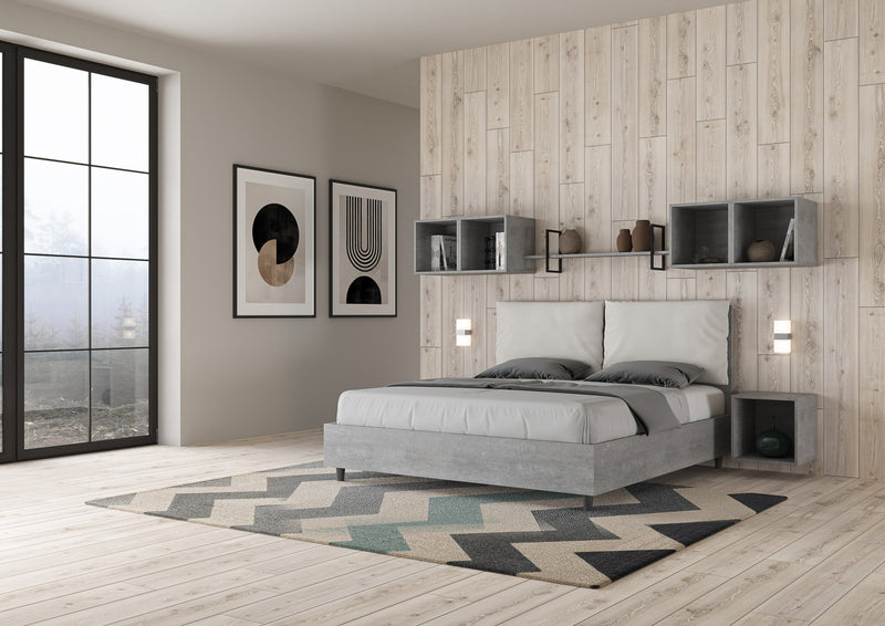 Letto Matrimoniale Struttura Cemento con Cuscini in Similpelle Egos Antea Bianco Varie Misure