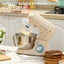 Impastatrice Planetaria 4,5 L 35x22x29 cm a 6 Velocità in Acciaio Inox Plastica e Alluminio Beige e Argento      