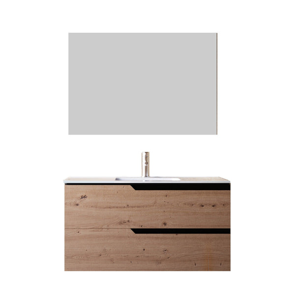 sconto Mobile bagno 80 cm Sospeso Rovere Cartagena Boston con Specchio Rettangolare Bonussi