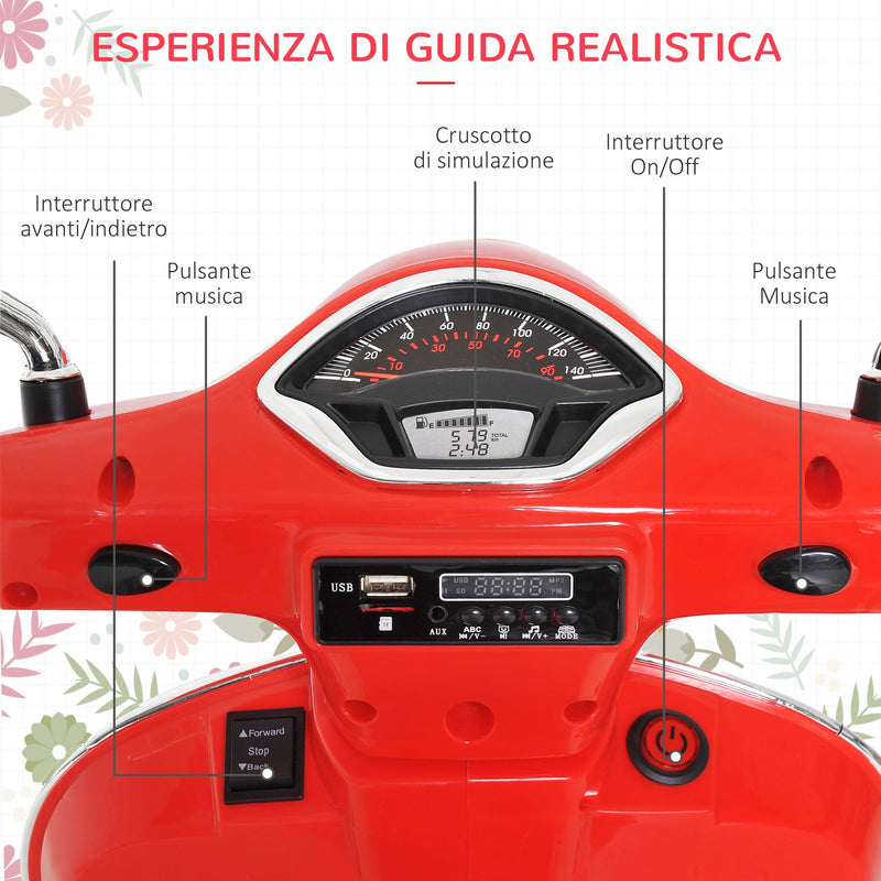 Moto Elettrica per Bambini Piaggio Vespa GTS 6V Rosso  