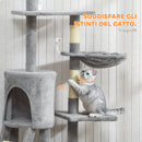 Albero Tiragraffi 60x35x134 cm Torre per Gatti con Casetta Trespolo Piattaforme e 4 Topolini in Legno Peluche e Sisal Grigio      