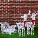 Slitta e Renne Natalizie 3D Luminose 240 LED da Esterno a Batteria in Plastica e Metallo Bianco Freddo      