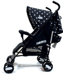 Passeggino Leggero per Bambini Pieghevole con Borsa Nemo Nero con Stelle