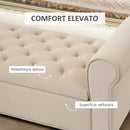 Panca Contenitore Fondoletto  126x48,5x57 cm con Braccioli Alti in Tessuto Effetto Velluto Beige  